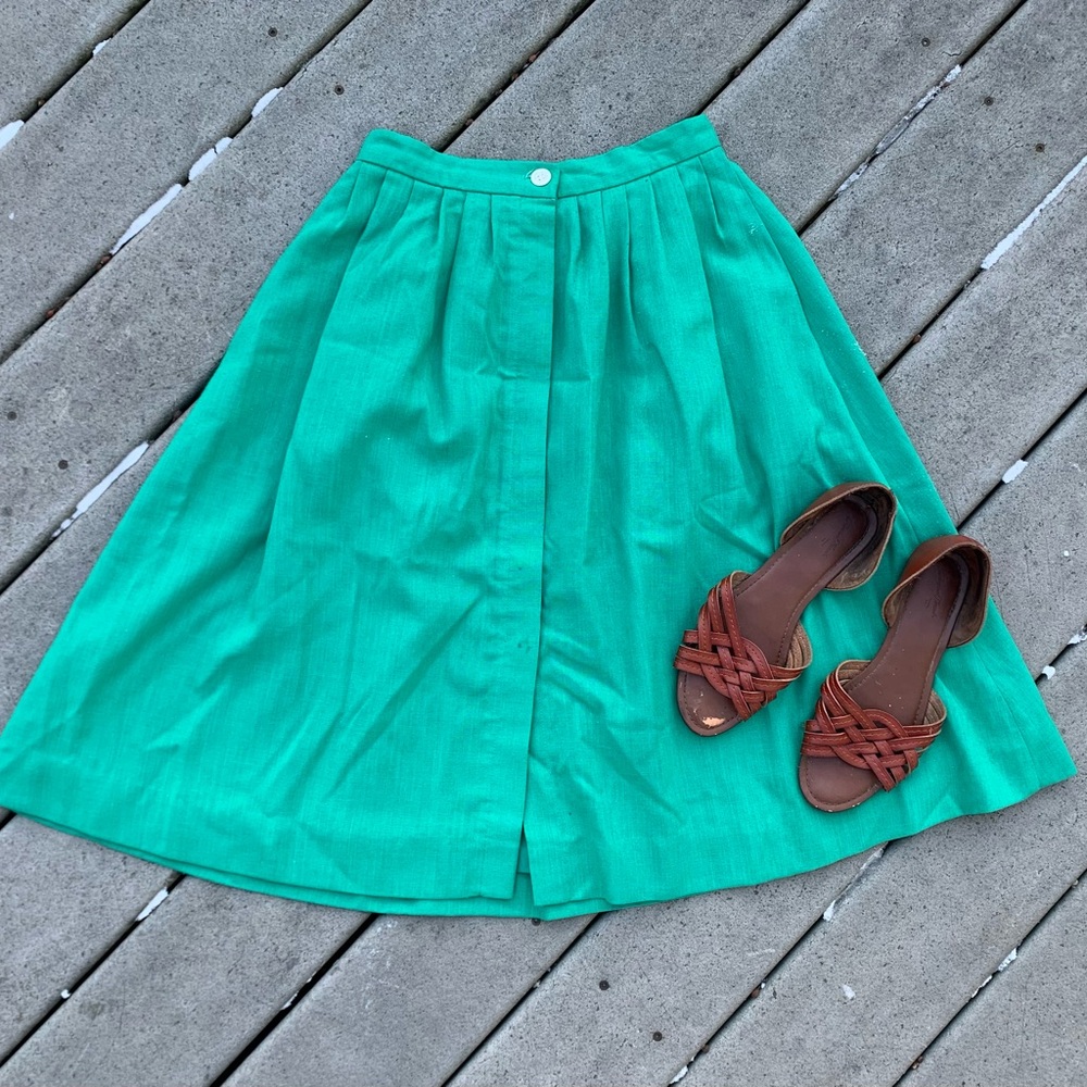 Vintage 90s Teal A-Line Midi Skirt | Button Front Full Midi Riding Skirt